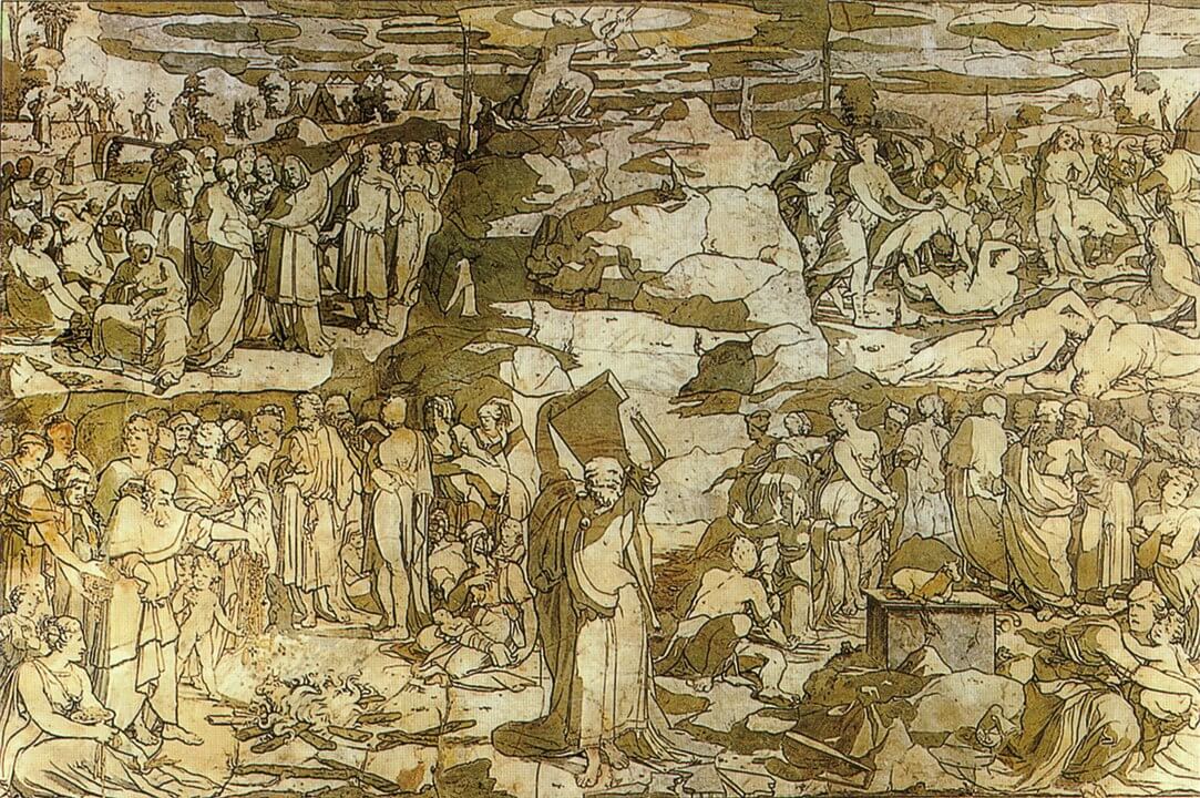 Piso da Catedral de Siena. Moisés no Monte Sinai quebra a tábua dos comandamentos.