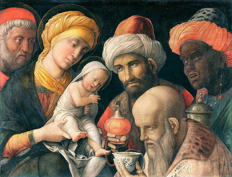 A Adoração dos Magos, de Andrea Mantegna. Obra conservada no Getty Museum, em Los Angeles.