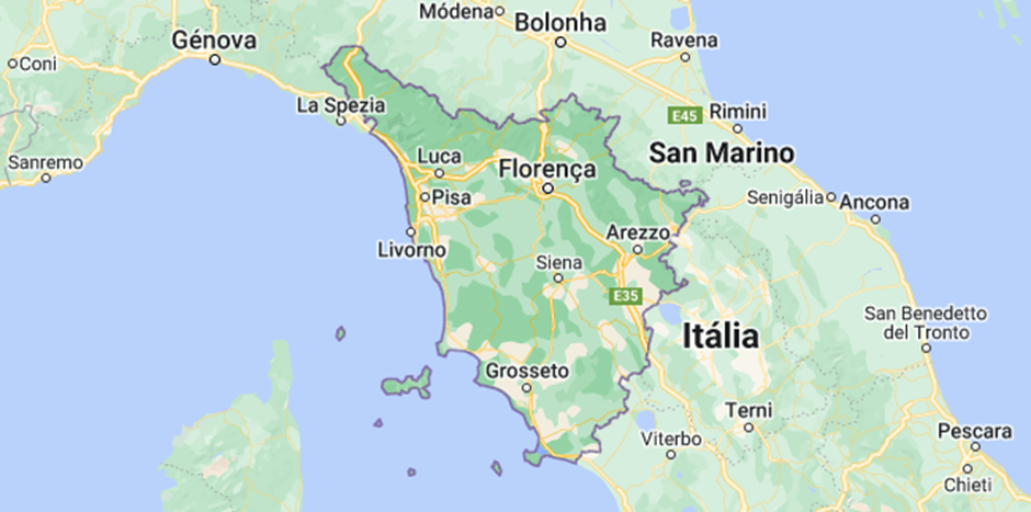 Cidades da Toscana - Mapa. 